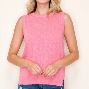 Staccato Pink Knit Sleeveless Top S Slub Textured Tank Barbiecore Heathered Tee